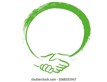 Round speech bubble with integrated handshake - hand drawn isolated vector icon. Business agreement symbol sign isolated on white background