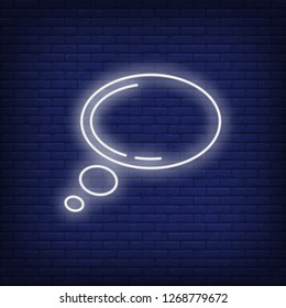 Round speech bubble neon sign. Glowing chat bubble on brick wall background. Vector illustration can be used for topics like internet, web, chatting, communication
