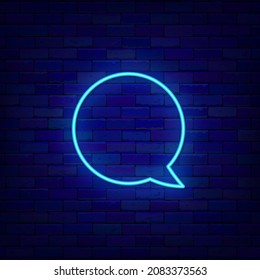 Round speech bubble neon sign. Circle empty frame. Space for text. Outer glowing effect banner. Chatting box on brick wall. Luminous signboard. Editable stroke. Vector stock illustration