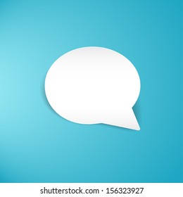 Round speech bubble on blue background. Vector illustration.