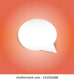 Round speech bubble on striped background. Vector illustration. 