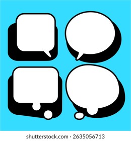 Round speech and thought bubble graphic white minimalist on black graphic background