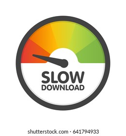 Round Speedometer slow download speed. Vector illustration template.