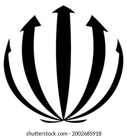Round sphere with stripes and arrows rotation, rotating, spinning, abstract 3d design, vector, illustration in black and white color, isolated on white background