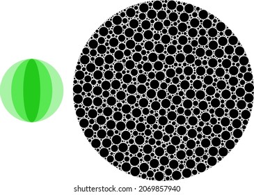 Round sphere vector composition of round dots in variable sizes and color shades. Round dots are united into round sphere vector composition. Abstract vector illustration.