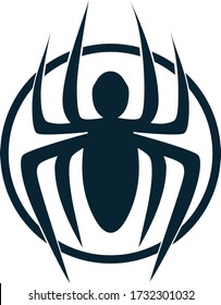 Round Spider Silhouette Sign, Vector Illustration. 