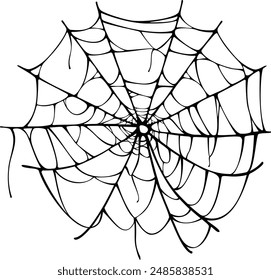 Round spiderweb vector, black on transparent background