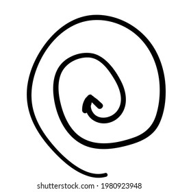 la flecha de espiral redonda apunta hacia el interior de un oval. garabato dibujado a mano. elemento de ilustración vectorial