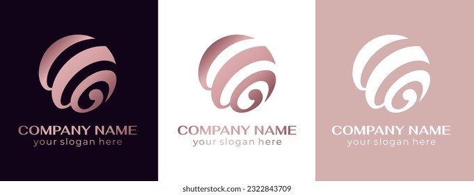 Round spiral ball logo. Creative sphere. Letters W and G. Template for creating a unique luxury design, logo, business, studio, boutique, spa. Vector