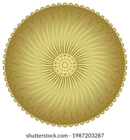 Round spiral geometrical mandala. Stylized flower. Decorative circular shape. Persian folk motif. Golden glossy silhouette on white background.