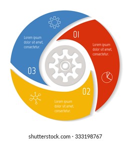 Round Spiral Infographic Diagram With Triangle Parts. Circular Connected Chart With 3 Options. Progress Steps For Tutorial. Business Concept Sequence Banner, Process Layout. EPS10 Vector.