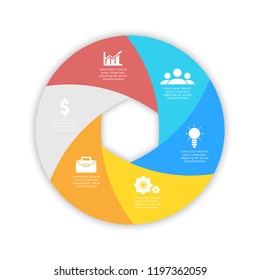 Round spiral infographic template for circle diagram, options, web design, graph. Business concept with 6 elements, step, option.