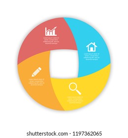 Round spiral infographic template for circle diagram, options, web design, graph. Business concept with 4 elements, step, option.