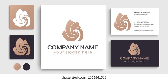 Round spiral logo. Swirling elegant waves of fabric. Template for creating a unique luxury design, logo, fashion, studio, boutique, spa center. Vector illustration