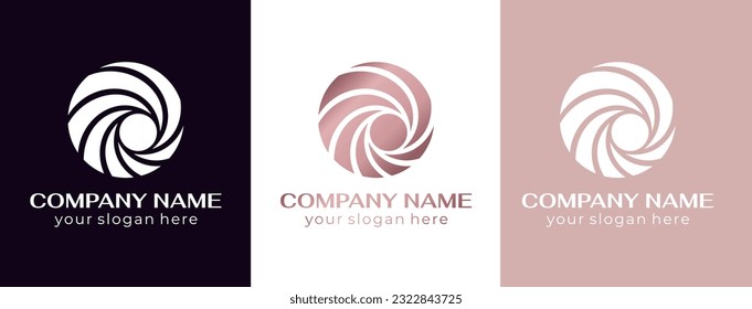 Round spiral logo. Swirling elegant waves of fabric. Template for creating a unique luxury design, logo, fashion, studio, boutique, spa center. Vector illustration