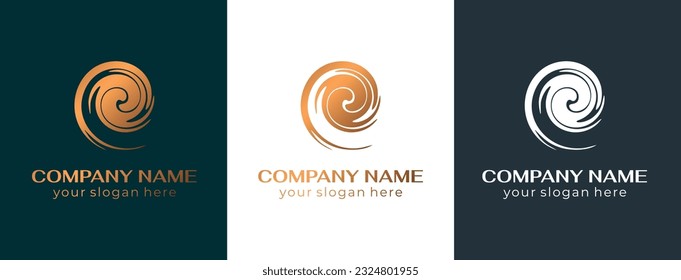 Round spiral logo. Swirling elegant waves of fabric. Template for creating a unique luxury design, logo, artwork, exhibitions, auctions, corporate products, yoga studio, boutique, spa center.