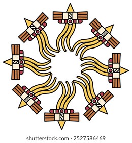 Round spiral star shape mandala or frame with Native American motifs. Isolated vector illustration.