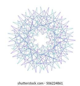 Round spirograph in shape of snowflake in blue and green colors for Xmas and New year template designs, wedding, invitations cards, prints, clothes, Christmas showcase, sacred geometry.