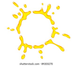 Round splash of fresh orange juice. Vector illustration.