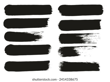 Round Sponge Thick Artist Brush Straight Lines Hand Drawn High Detail Abstract Vector Background Set 
