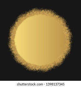 Round spray golden paint frame. Gold grunge graffiti background. Vector isolated illustration. Airbrush glitter banner.