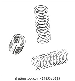 round spring made of steel wire, different view, thick wire