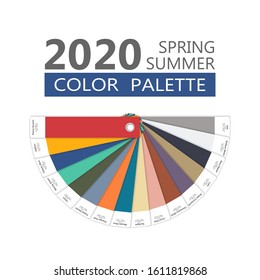 Round spring and summer 2020 colors palette on white. Fashion trend guide. Palette fashion colors guide with named color swatches, RGB and HTML. Color of the year - Classic Blue. Vector