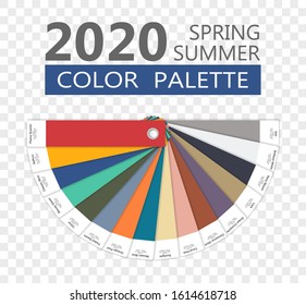 Round spring and summer 2020 colors palette on transparent background. Fashion trend guide. Palette fashion colors guide with named color swatches, RGB and HEX. Vector