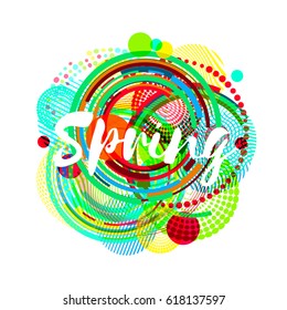 Round spring vector banner template. Abstract geometric background with inscription Spring. Vector illustration