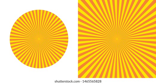 round and square backgrounds with radial lines. 50 yellow rays with angle of 3,6 degrees on orange background. vector geometric pattern easy to edit and cusomize. eps 10