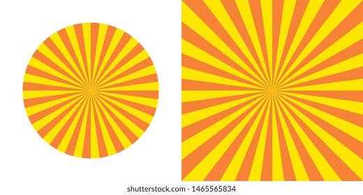 round and square backgrounds with radial lines. 24 yellow rays with angle of 7,5 degrees on orange background. vector geometric pattern easy to edit and cusomize. eps 10