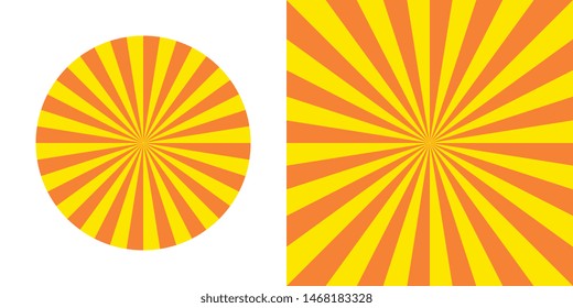 round and square backgrounds with radial lines. 20 yellow rays with angle of 9 degrees on orange background. vector geometric pattern easy to edit and cusomize. eps 10
