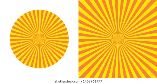 round and square backgrounds with radial lines. 40 yellow rays with angle of 4.5 degrees on orange background. vector geometric pattern easy to edit and cusomize. eps 10