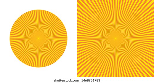 round and square backgrounds with radial lines. 90 yellow rays with angle of 2 degrees on orange background. vector geometric pattern easy to edit and cusomize. eps 10