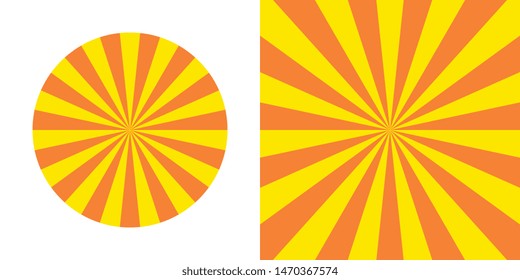 round and square backgrounds with radial lines. 15 yellow rays with angle of 12 degrees on orange background. vector geometric pattern easy to edit and cusomize. eps 10