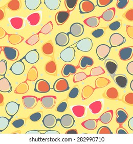 Round and square cat eye and heart shape sunglasses colorful seamless wrapping paper pattern abstract vector illustration