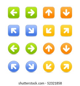 Round and square colored web button arrow set on white