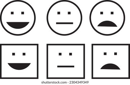 Round and square comic faces with different emotions. different personalities. cartoon style. Flat design