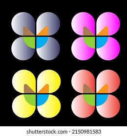 round square compund shape logo desogn,a bunny head in the middle of the art,4 iconic colours,simple vector flat art.