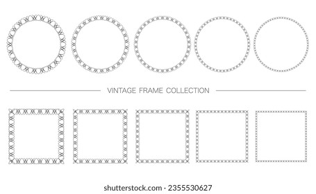 Round And Square Decorative Vintage Frame Set Isolated On A White Background. Vector Illustration. 