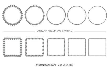 Round And Square Decorative Vintage Frame Set Isolated On A White Background. Vector Illustration. 