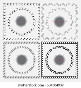 Round and square frames. In the center - a red graphic element to create a frame. Set.