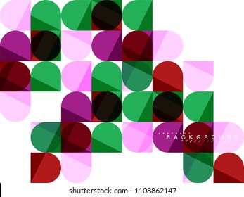 Round square geometric shapes on white, tile mosaic abstract background. Vector artistic illustration for presentation, app wallpaper, banner or poster
