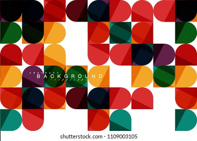 Round square geometric shapes on white, tile mosaic abstract background. Vector artistic illustration for presentation, app wallpaper, banner or poster