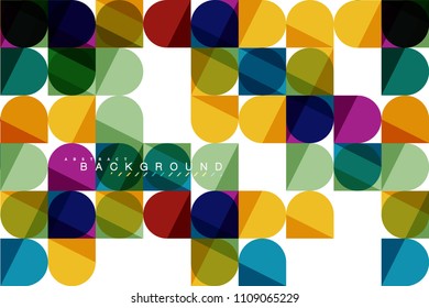 Round square geometric shapes on white, tile mosaic abstract background. Vector artistic illustration for presentation, app wallpaper, banner or poster