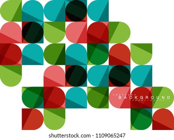 Formas geométricas redondeadas cuadradas sobre fondo abstracto de mosaico blanco. Ilustración artística vectorial para presentación, fondo de pantalla de aplicación, cartel o afiche