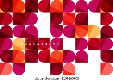 Round square geometric shapes on white, tile mosaic abstract background. Vector artistic illustration for presentation, app wallpaper, banner or poster