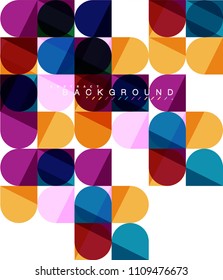 Formas geométricas redondeadas cuadradas sobre fondo abstracto de mosaico blanco. Ilustración artística vectorial para presentación, fondo de pantalla de aplicación, cartel o afiche
