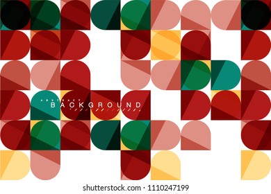 Formas geométricas redondeadas cuadradas sobre fondo abstracto de mosaico blanco. Ilustración artística vectorial para presentación, fondo de pantalla de aplicación, cartel o afiche