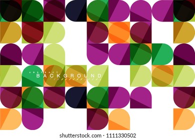 Round square geometric shapes on white, tile mosaic abstract background. Vector artistic illustration for presentation, app wallpaper, banner or poster